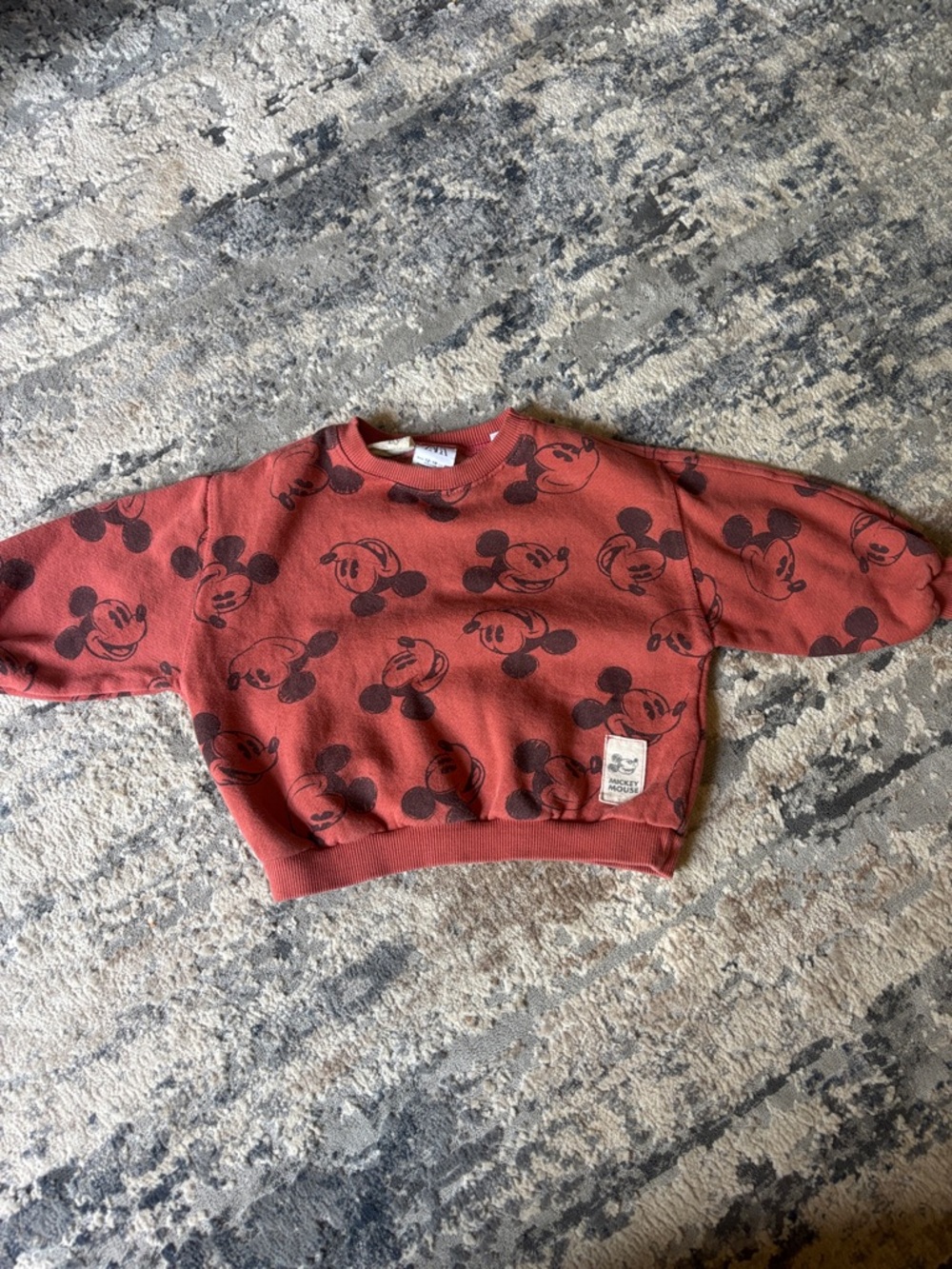 Zara Rust Red Mickey Mouse Print Sweatshirt